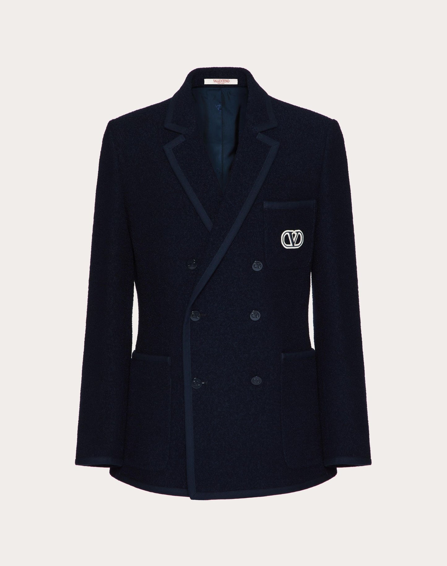 DOUBLE-BREASTED BOUCLÉ WOOL JACKET WITH VLOGO SIGNATURE EMBROIDERY- VALENTINO