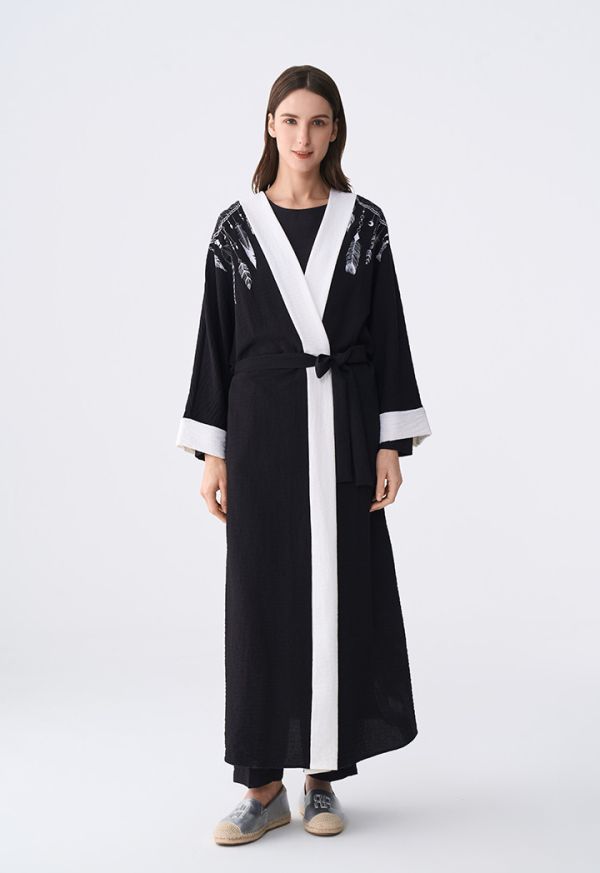 Printed Crinkled Contrast Abaya- Ramadan Style