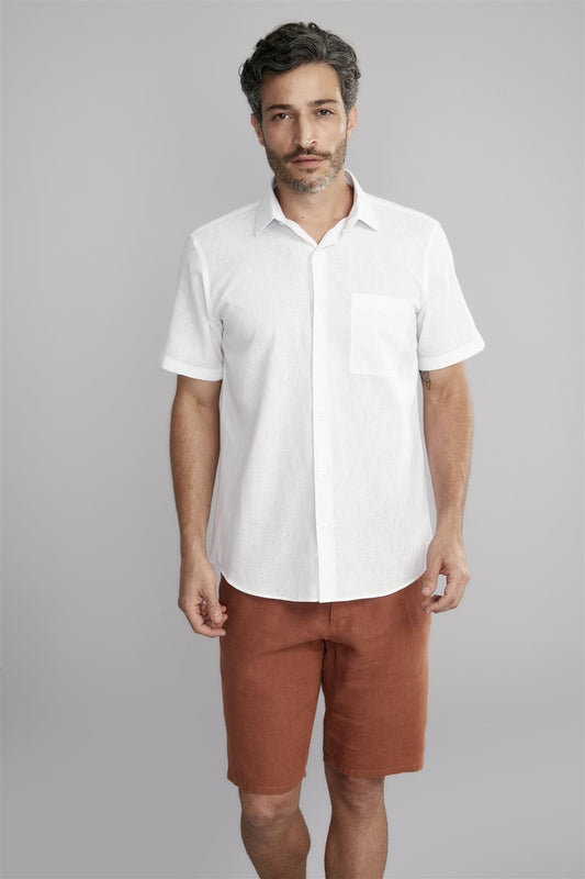 Camisa Manga Curta com Bolso Linho Classic Fit - Branco