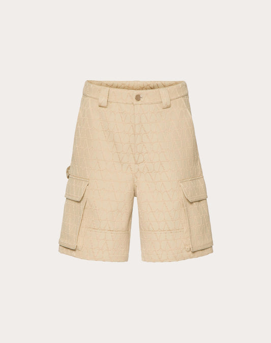 HEAVY COTTON CARGO BERMUDA SHORTS WITH TOILE ICONOGRAPHE PATTERN- VALENTINO