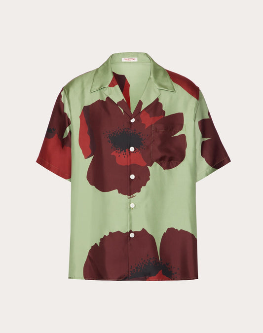SILK TWILL BOWLING SHIRT WITH VALENTINO FLOWER PORTRAIT PRINT- VALENTINO