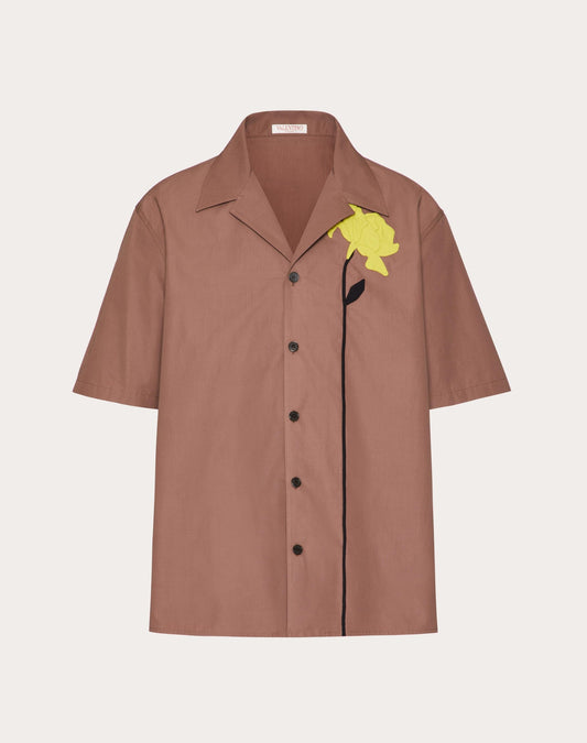 COTTON POPLIN BOWLING SHIRT WITH FLORAL CUT-OUT EMBROIDERY- VALENTINO