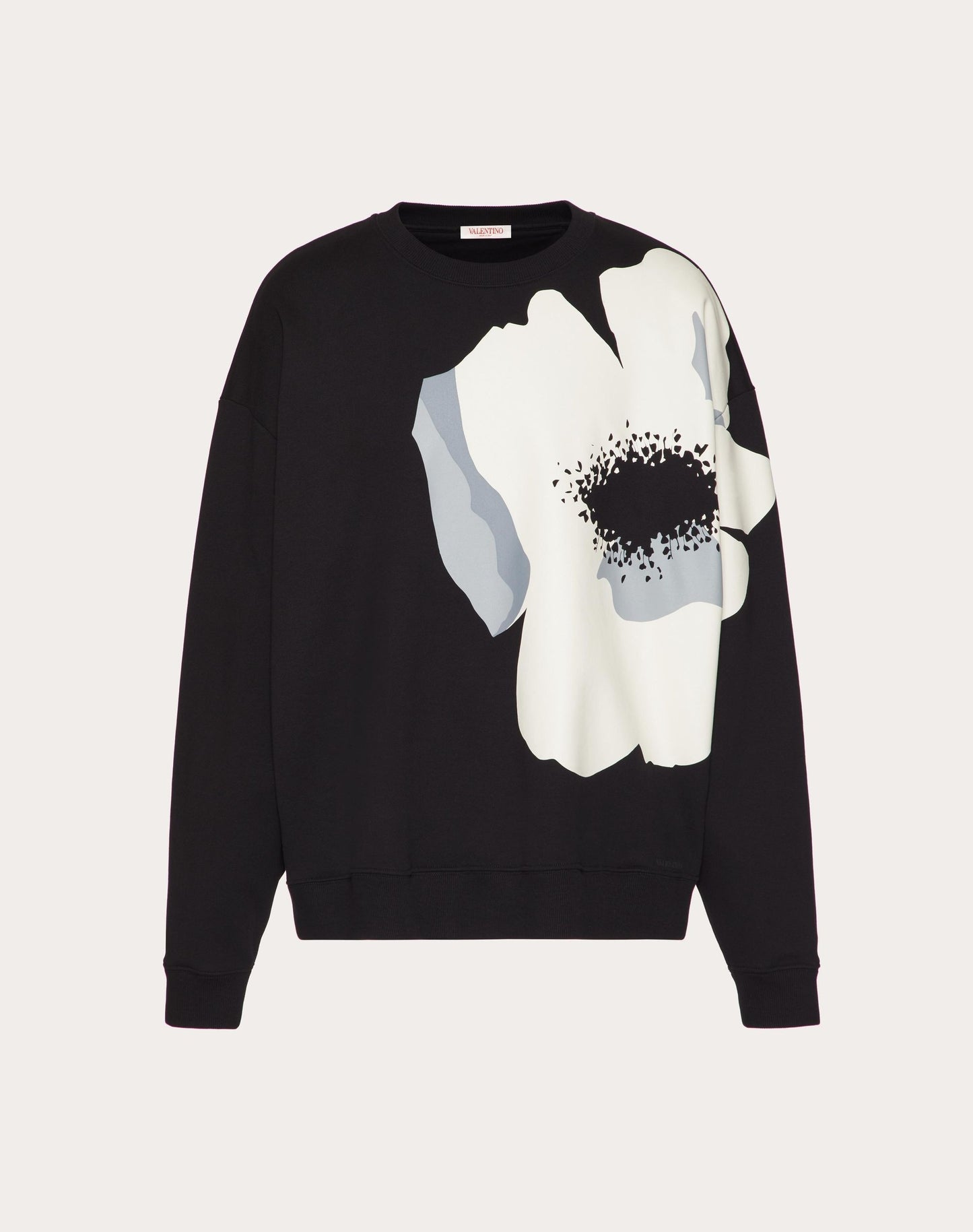 COTTON CREWNECK SWEATSHIRT WITH VALENTINO FLOWER PORTRAIT PRINT- VALENTINO