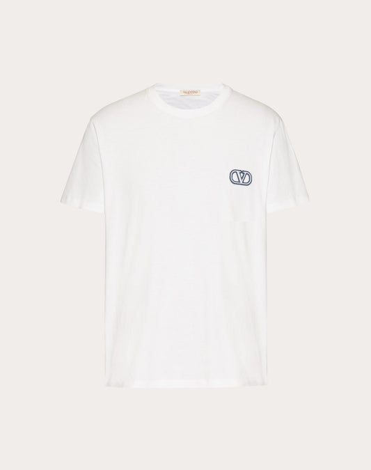 COTTON T-SHIRT WITH VLOGO SIGNATURE PATCH- VALENTINO